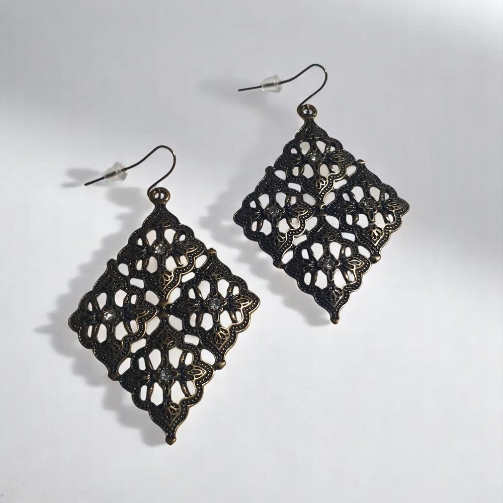 Filigree Bronze Diamond Shaped Earring Hook Boho Beach Core Women Fashion